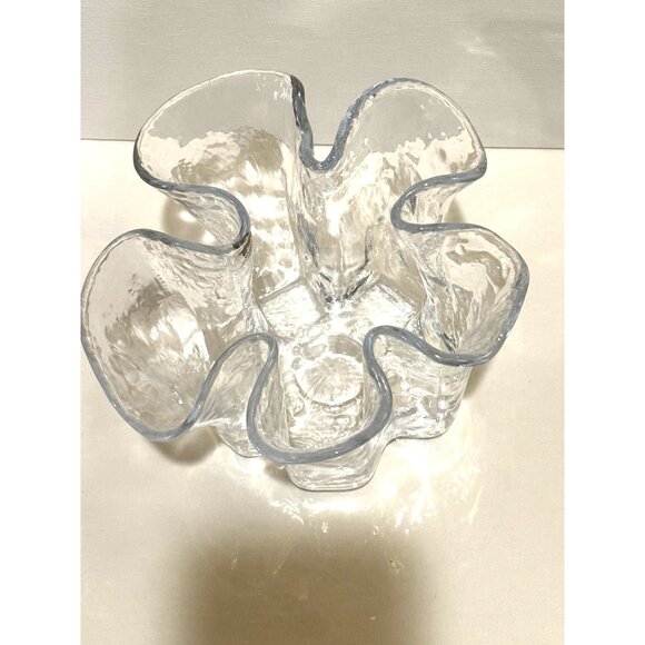 1970s Muurla "Eva" Scandinavian Clear Ice Handkerchief Ruffled Art Glass Vase - Picture 4 of 7